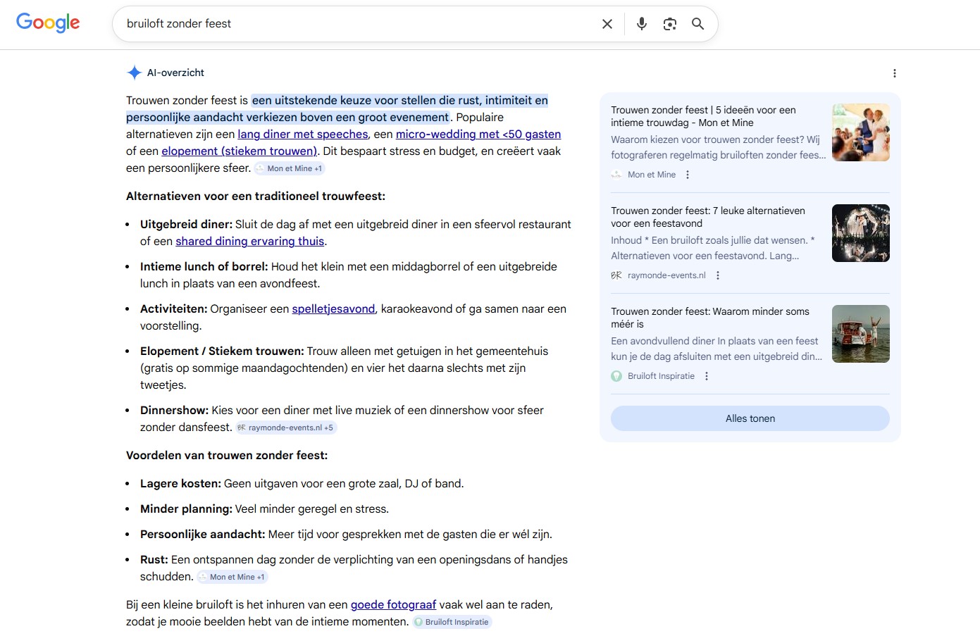 Voorbeeld van Google AI Overviews