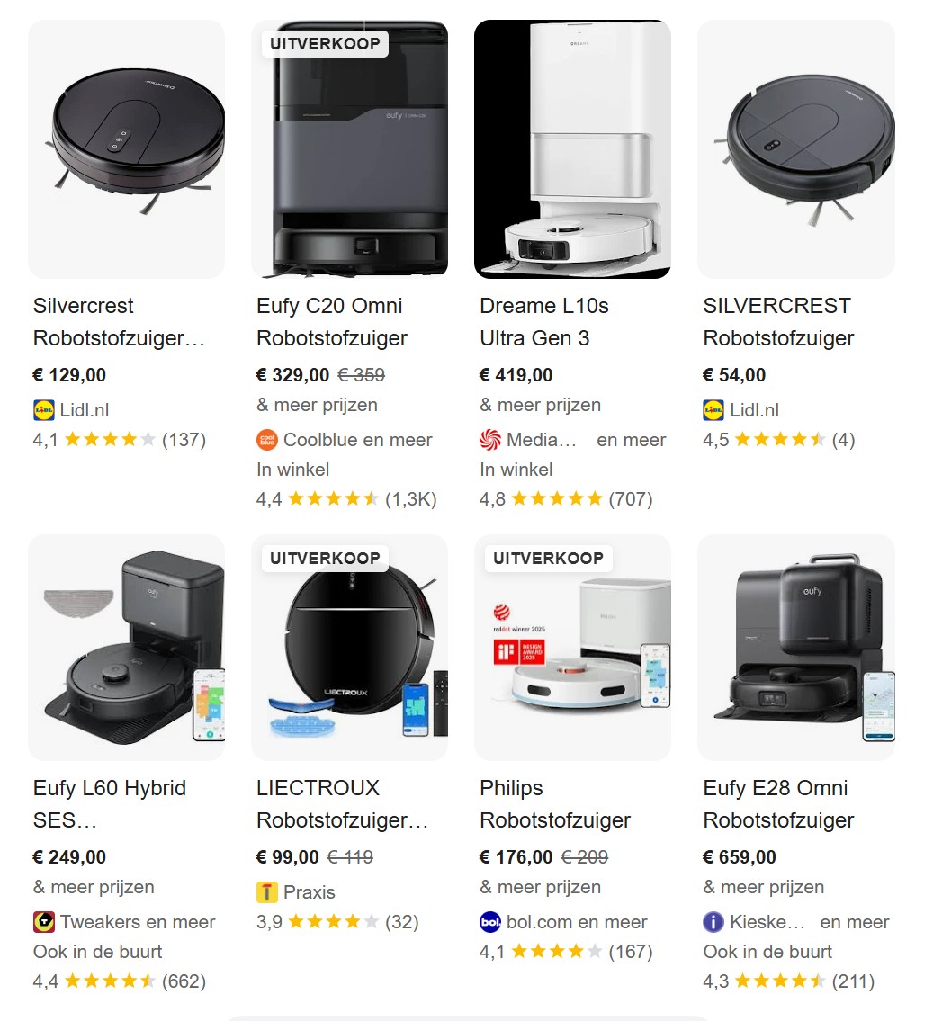 Een voorbeeld van een product snippet van een robot stofzuiger